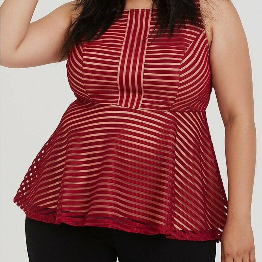 ✨torrid red & cream knit shadow stripe peplum top✨